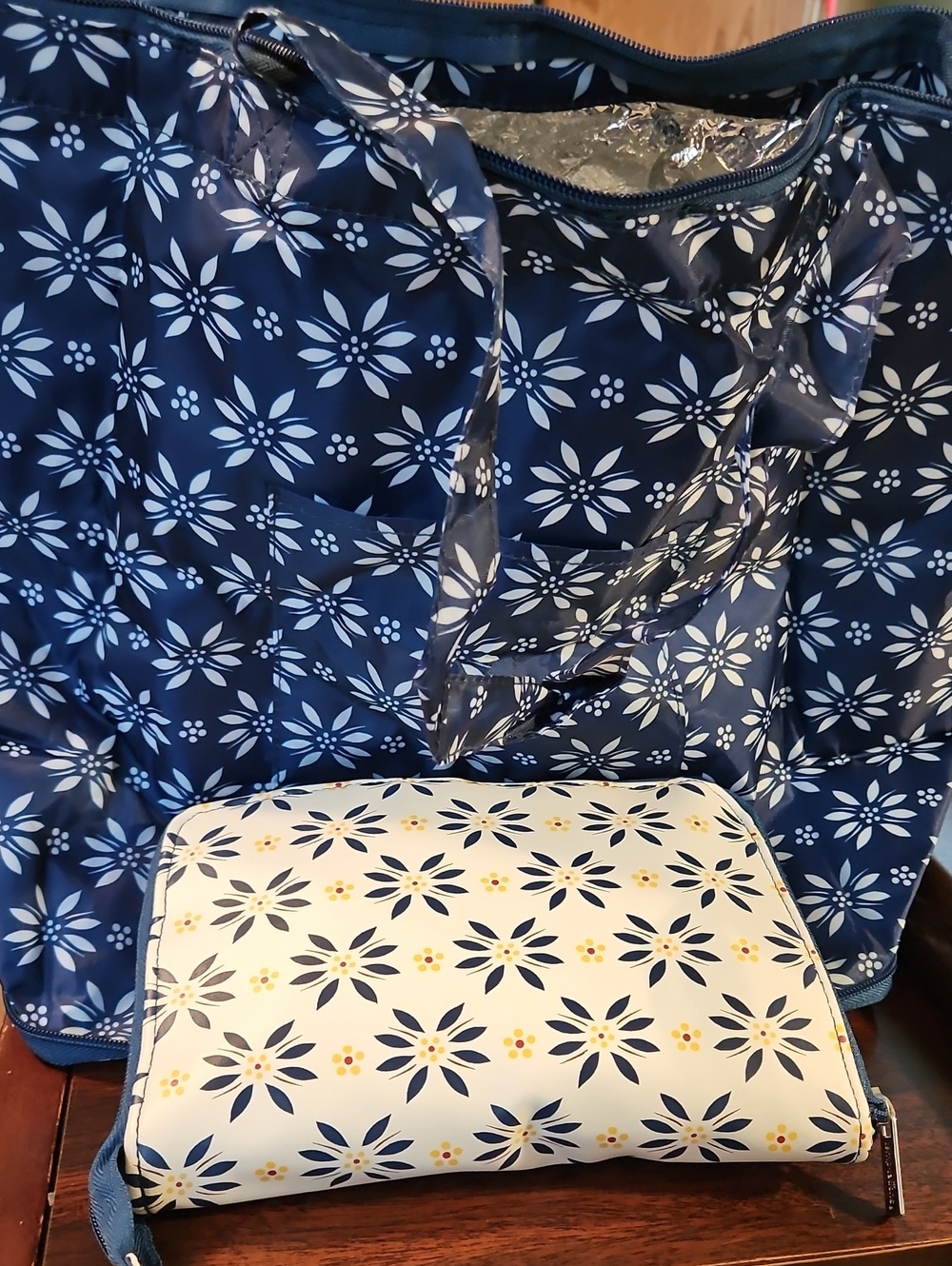 Temptations Navy and White Fold Down Totes